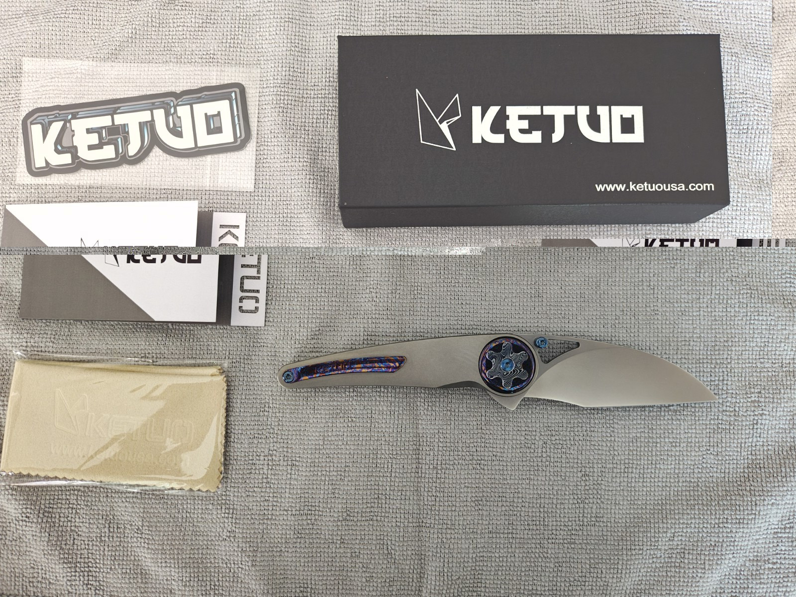 Ketuo Happy Hour M390 Titanium Pocket Knife with Mokuti Inlay