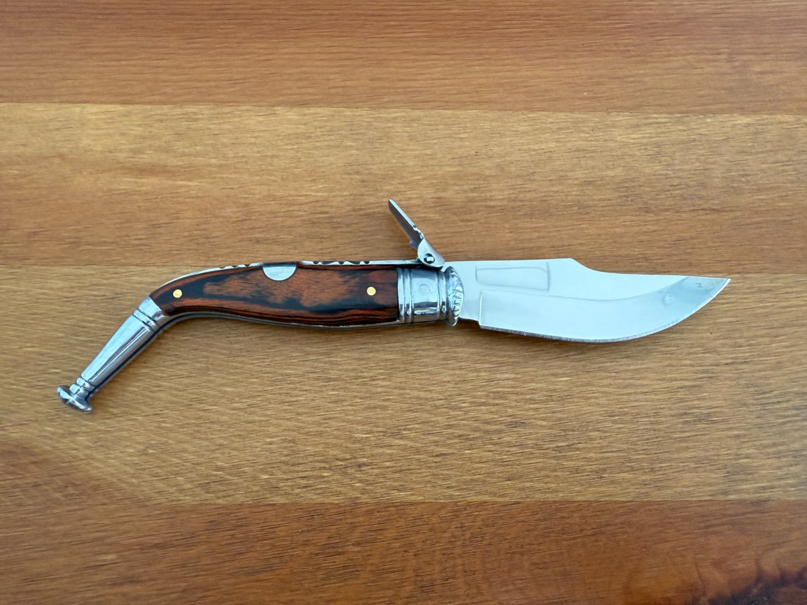 3” Spanish Navaja Jerezana Folding Knife Red Stamina Wood Scales With Ratchet