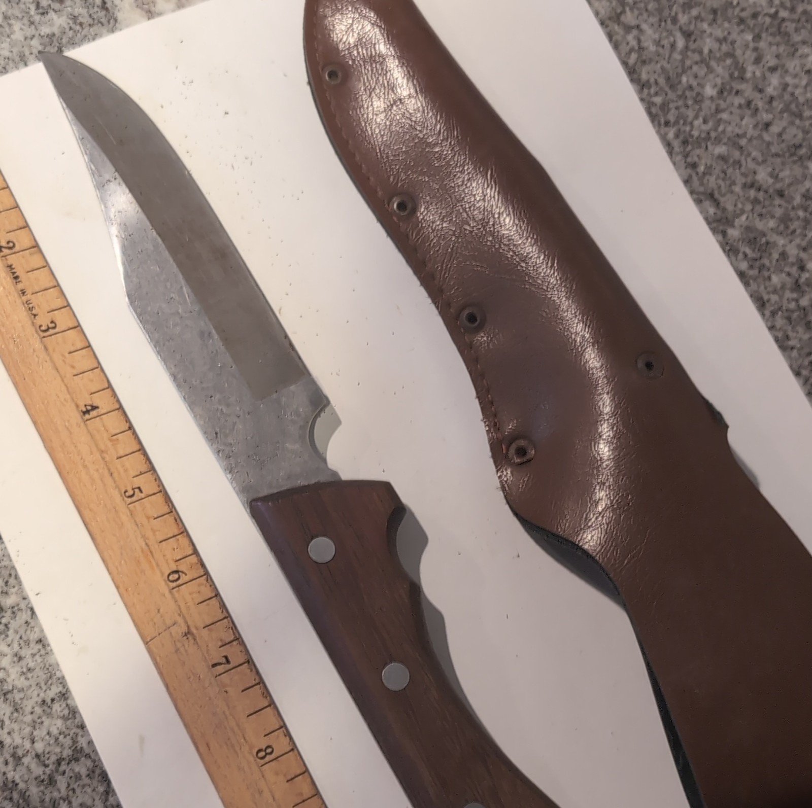 Stainless Steel Clip Point Hunting Knife, Wood Handle, Over 5in Blade, Sheath