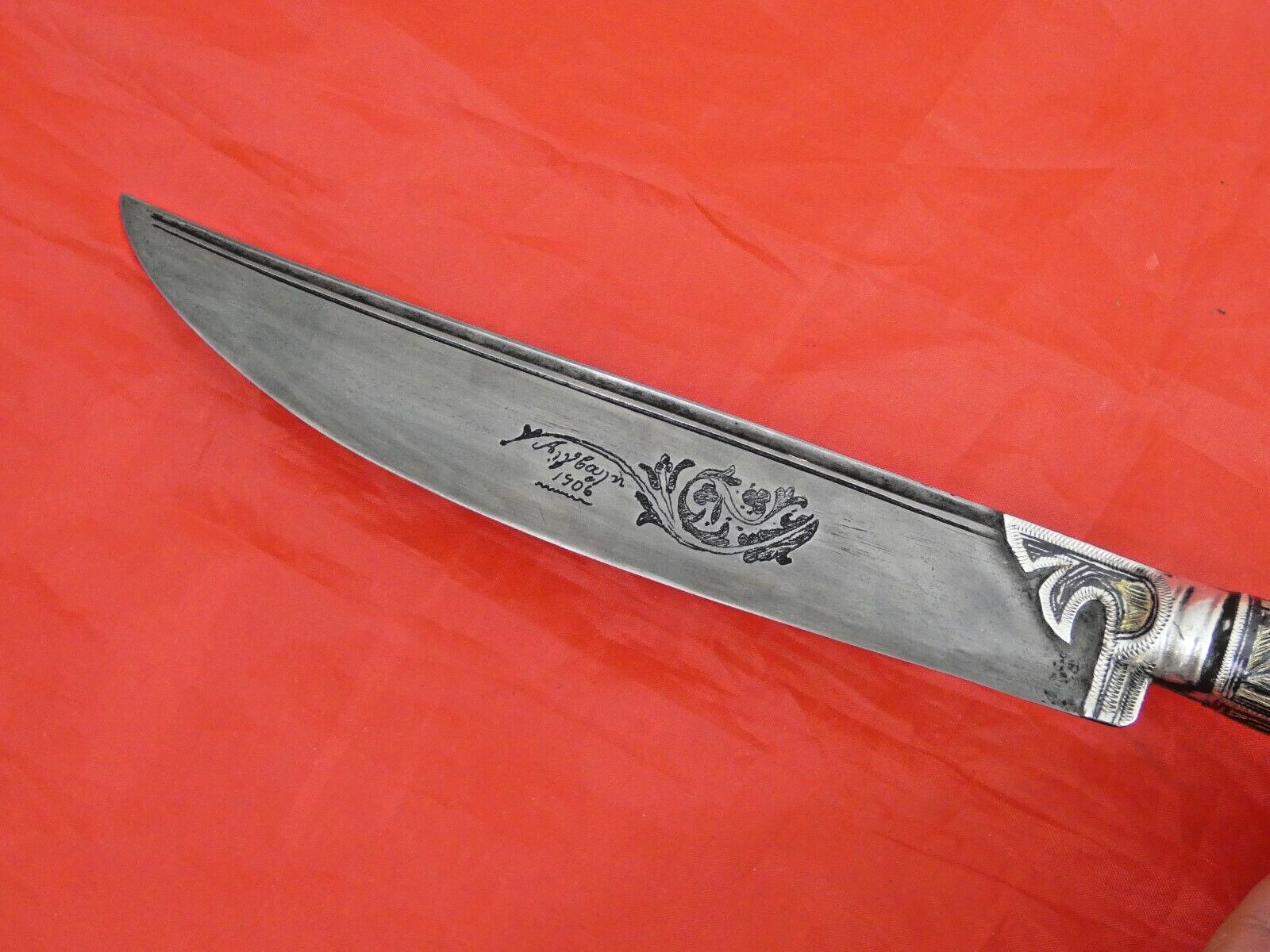 ANTIQUE GREEK DAGGER KNIFE NIELLO SILVER YATAGHAN 1906 / Turkish Ottoman Sword