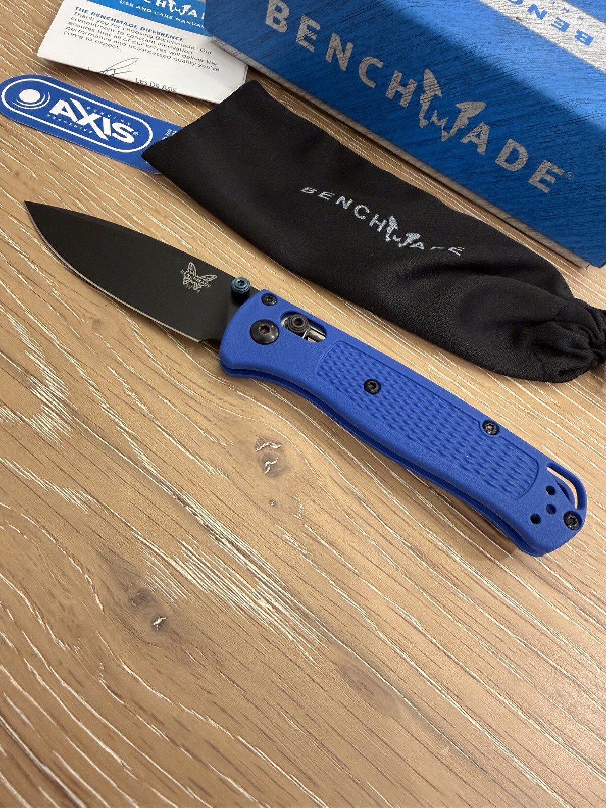 Benchmade 533 Mini Bugout Blue Grivory Handle Black Blade Folding Knife