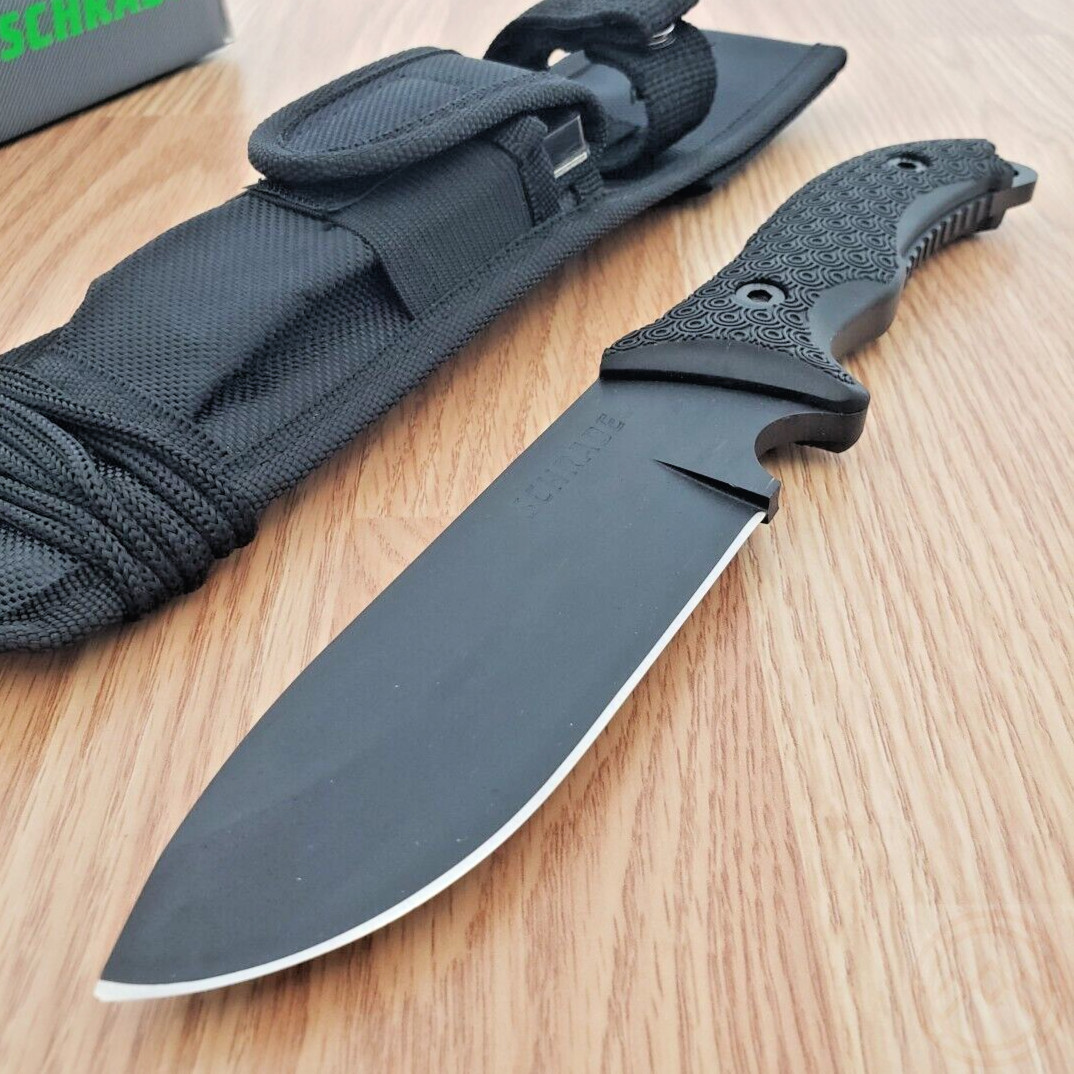 Schrade Frontier Fixed Knife 5.25″ Full Tang 1095HC Steel Blade Black TPE Handle
