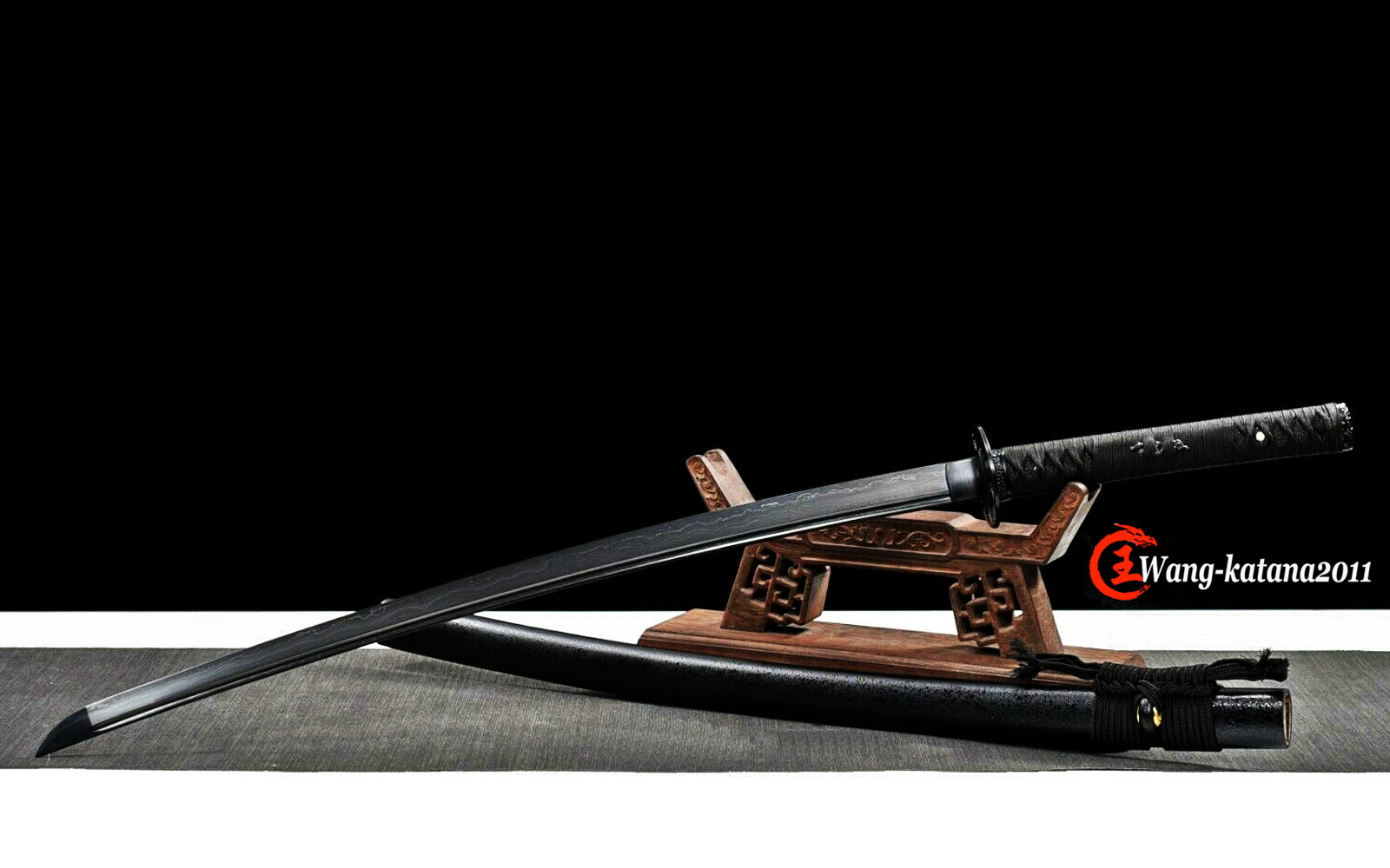 All Black Katana Damuscus Folded T10 Steel Functional Japanese Samurai Sword
