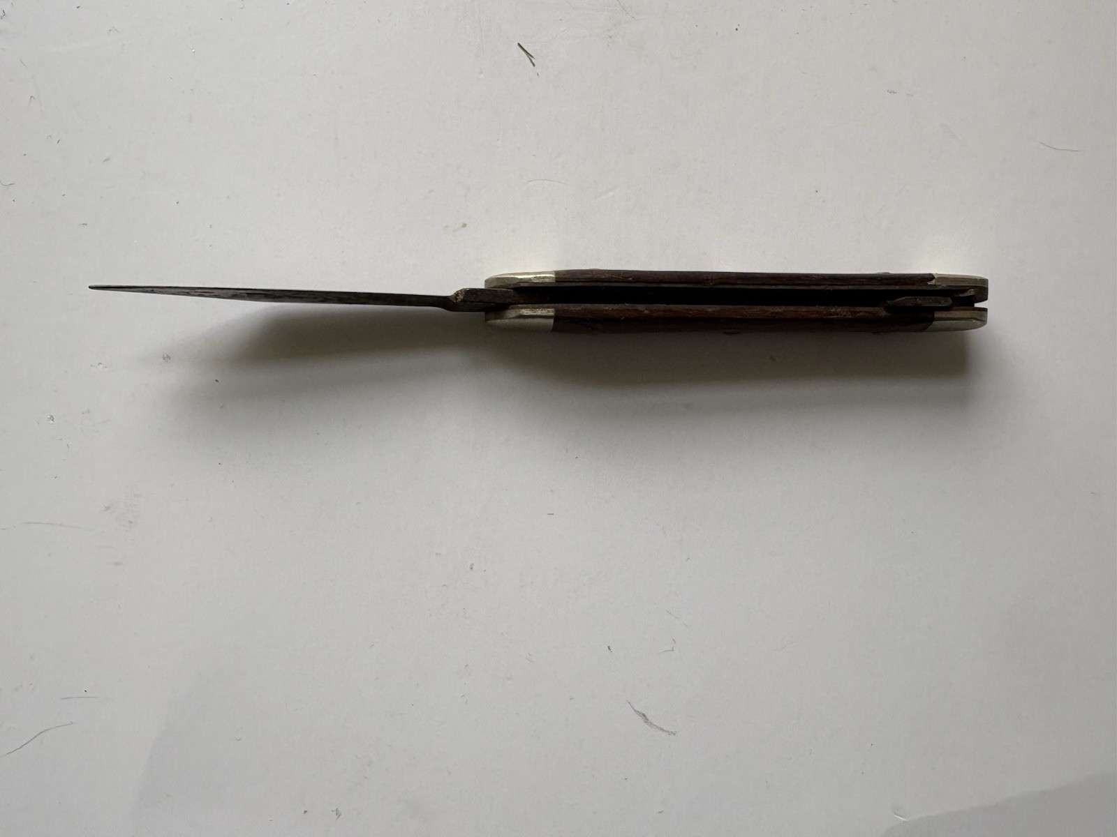 Vintage Single Blade Pocket Knife With Wooden Handle And Brass Bolsters
