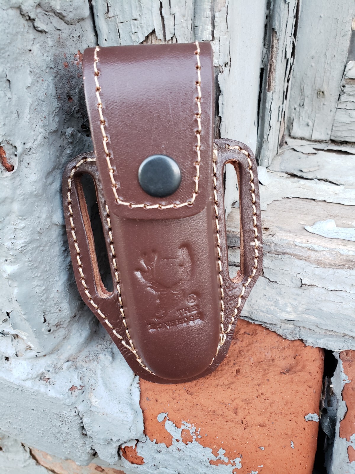 5″ Brown Slip Thru Leather Sheath Belt Knife Holder Pocket Folding Spring Knife