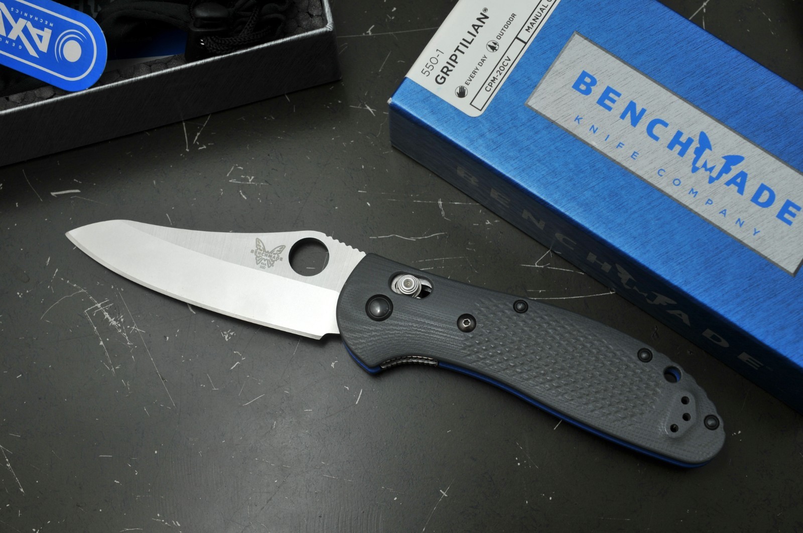 Benchmade 550-1 Griptilian 20CV Sheepsfoot Gray + Blue G10 , Rare / Discontinued