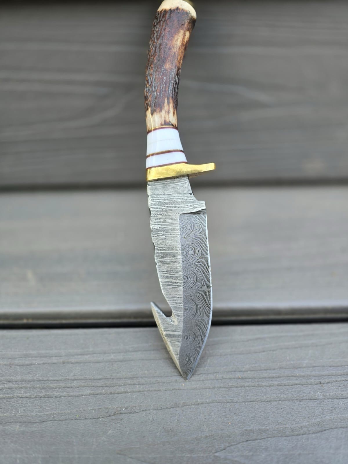 Best Seller Damascus Fixed Blade Bowie Knife Outdoor Tactical Stag Handle
