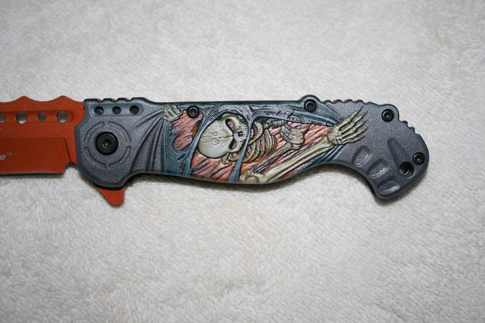 🔥8 1/2″ COPPER & GRAY SKELETON 💀 LOCKING E-Z OPEN Spring Assisted Pocket Knife