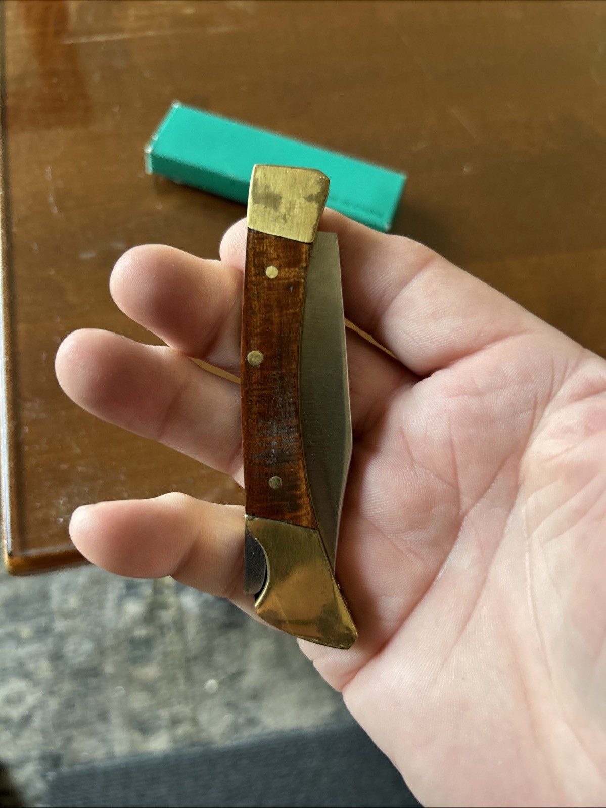 Wood and Brass Knife Pocket Knife Unused