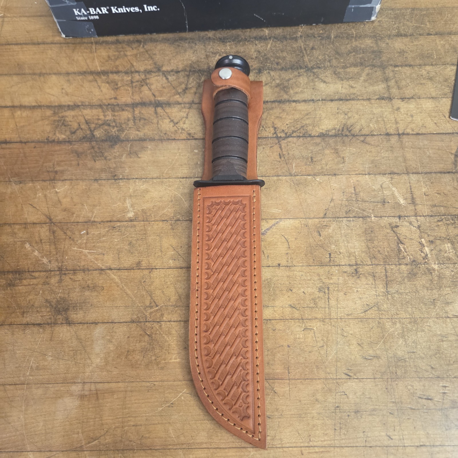KaBar 1217 Fighting/Combat Knife USMC Leather Sheath Straight Edge