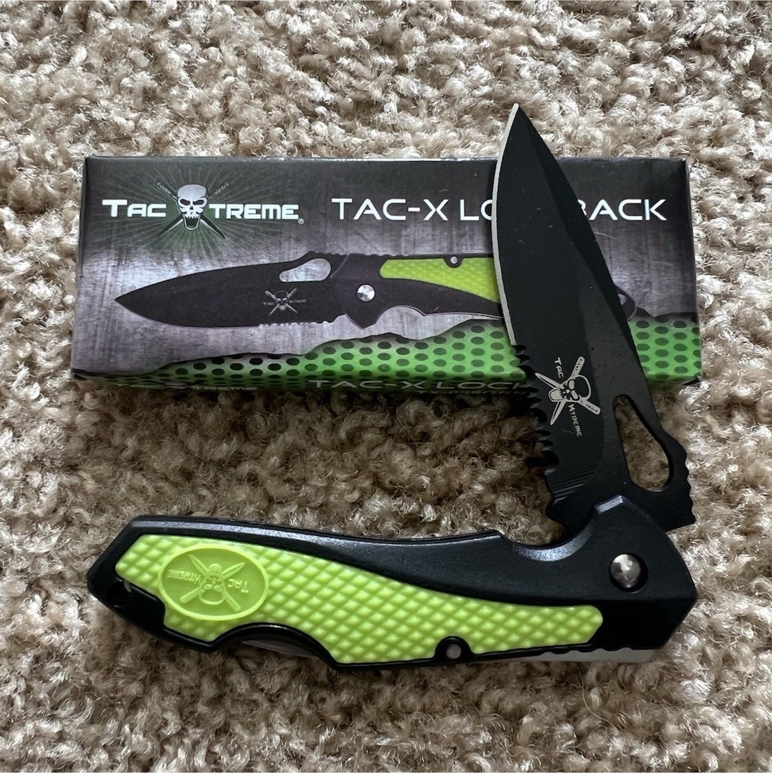 Tac Xtreme TAC-X Lockback Pocketknife 2.76-4in Drop Point Combo Edge Black/Green