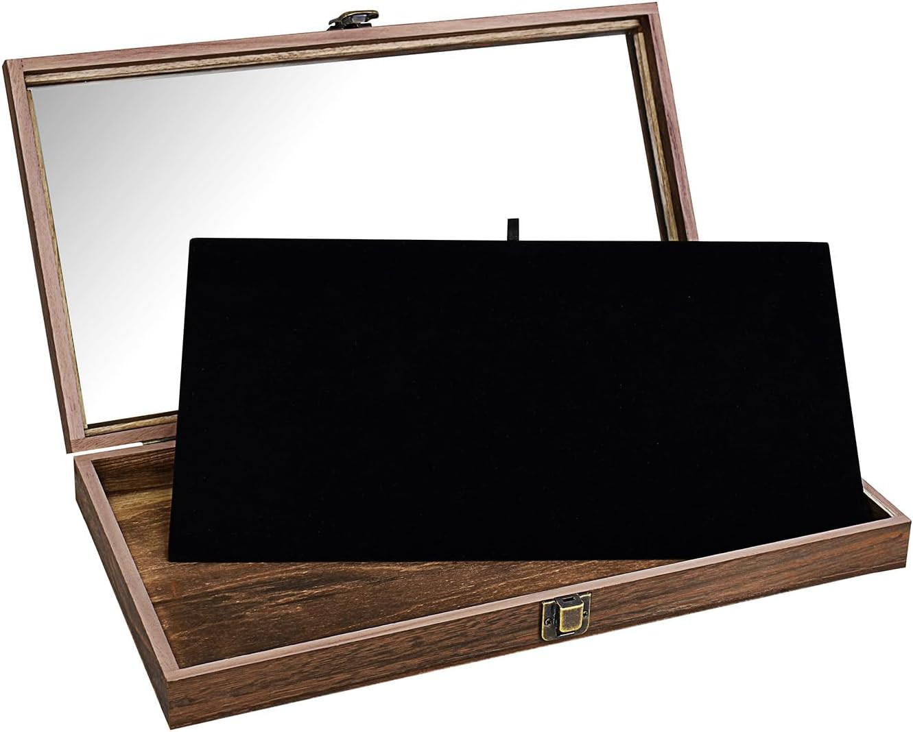 Knife Display Case Wood Gun Challenge Coins Rocks Pistol Watch Glass Shadow Box