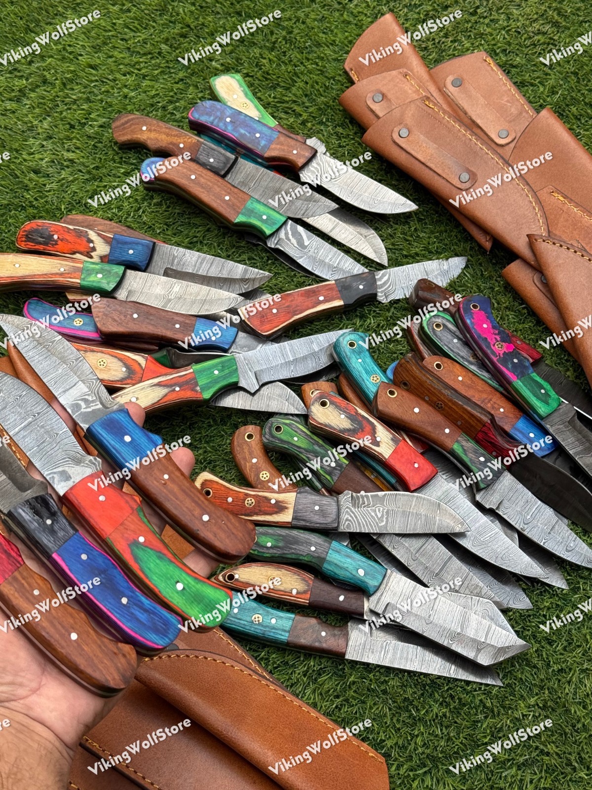Lot of 20 Custom Handmade Damascus Steel 8″ Full Tang Skinner Hunting Knifes US.