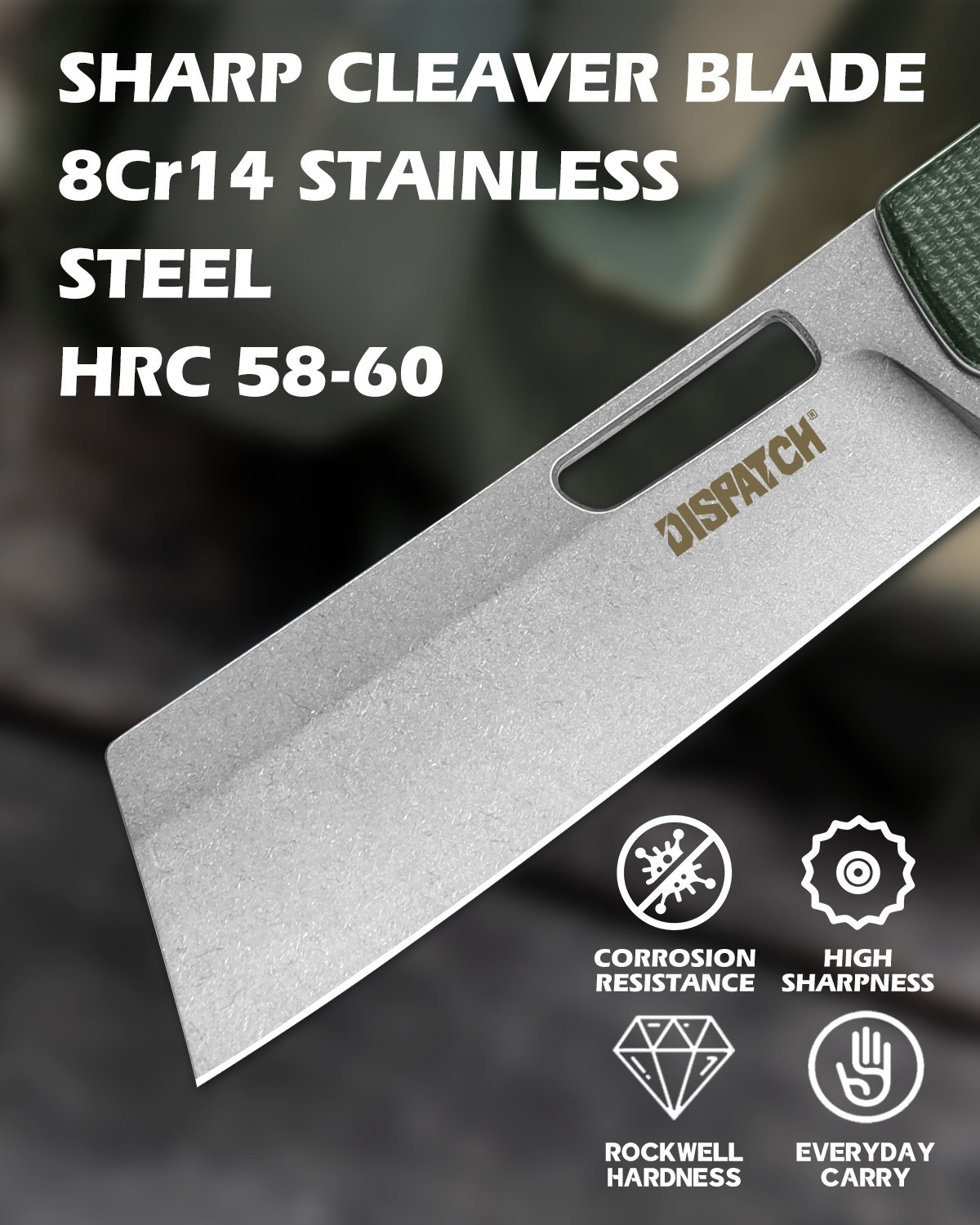 4.8″ Tactical Folding Knife with Pocket Clip, Green Micarta Handle, 8CR Blade