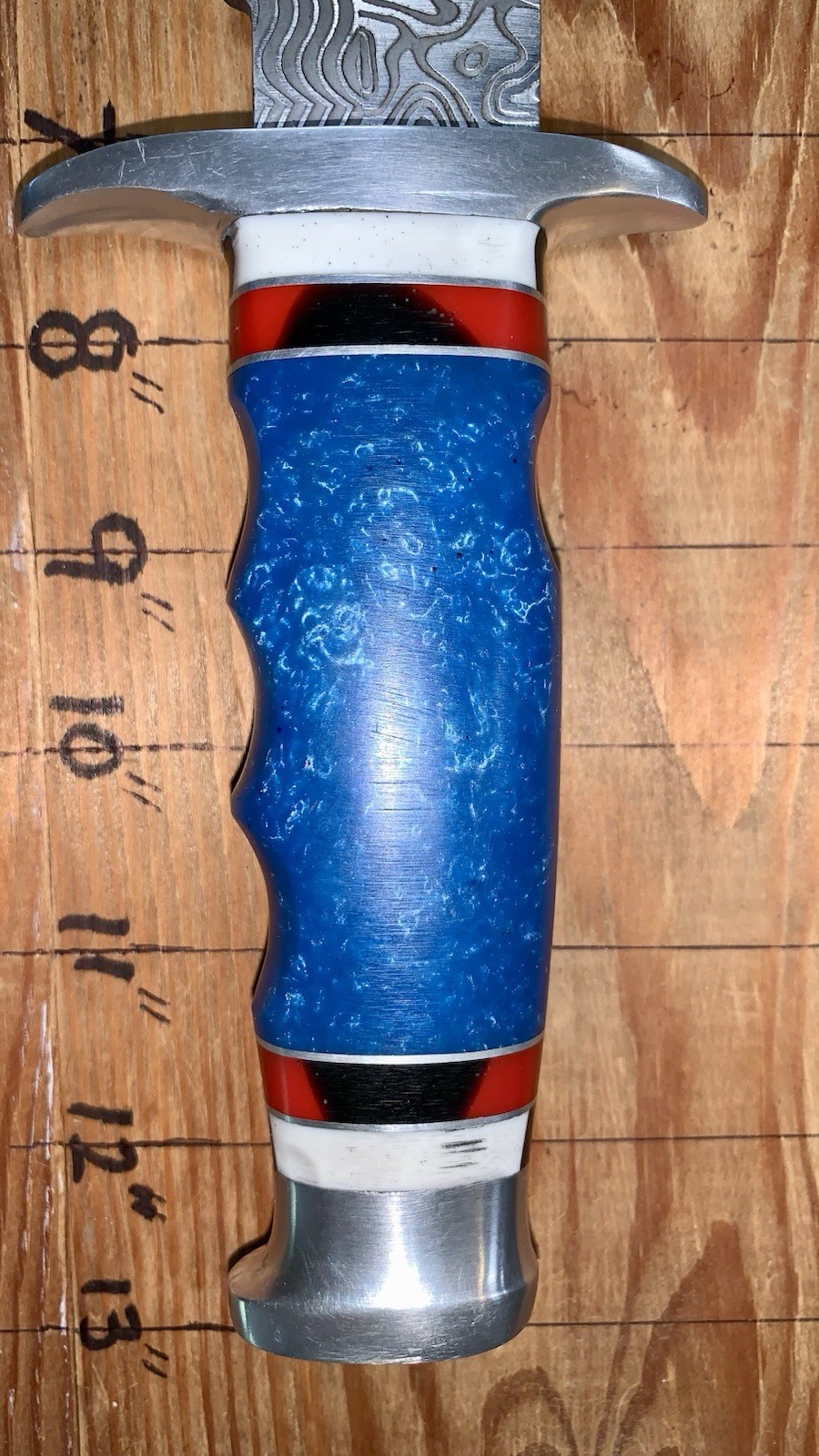 Custom Hand Forged Hunting Knife Laser Etched Damascus w/ Leather Sheath