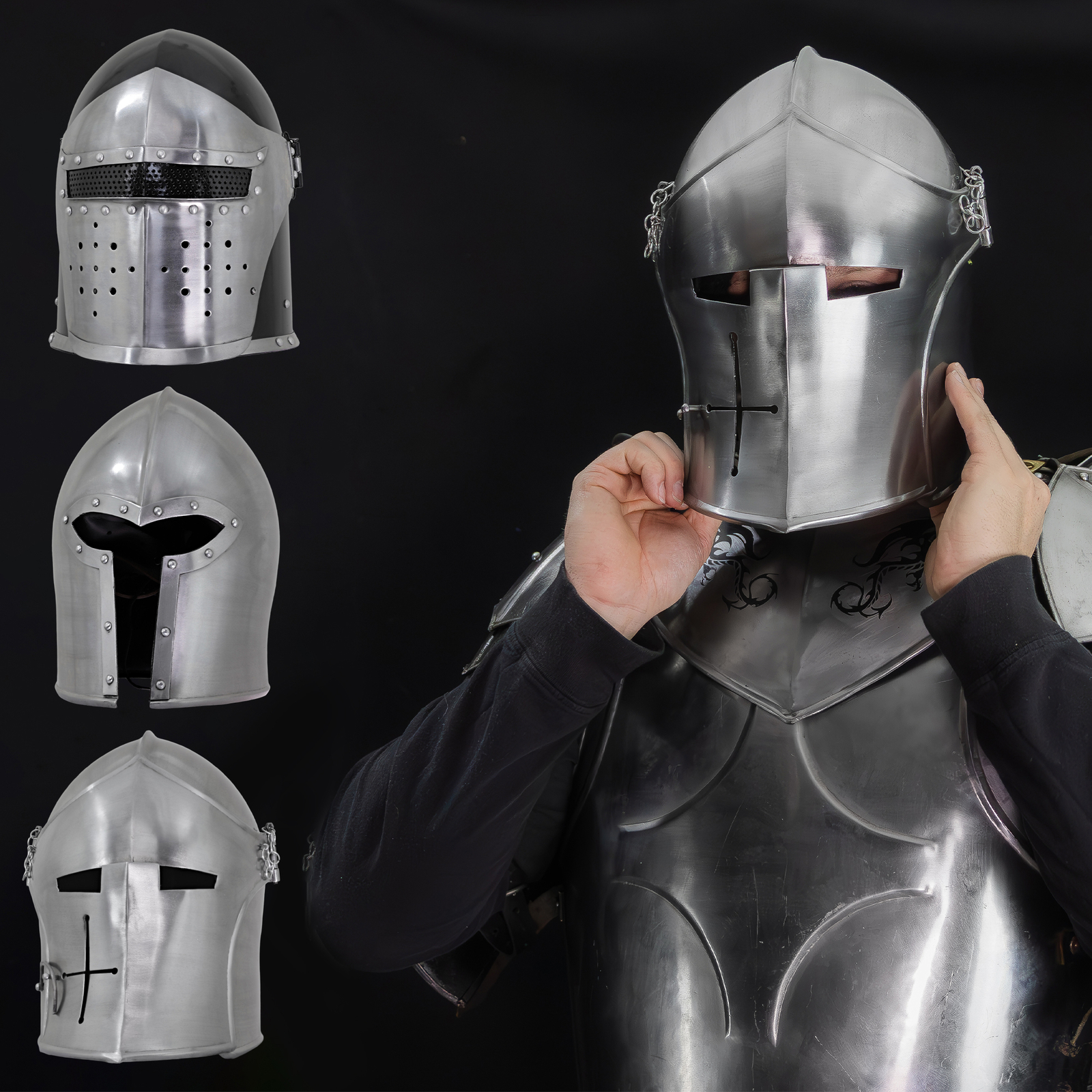 MEDIEVAL VISORED BARBUTA HELMET COLLECTION ARMOUR 18 GUAGE STEEL HANDMADE GIFTS
