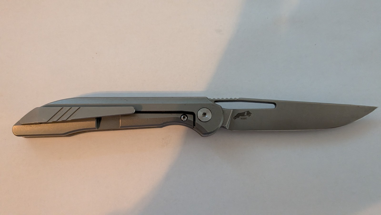 Boos Blades Smoke Pocketknife Stainless Clip Point Blade Titanium Handle Gray