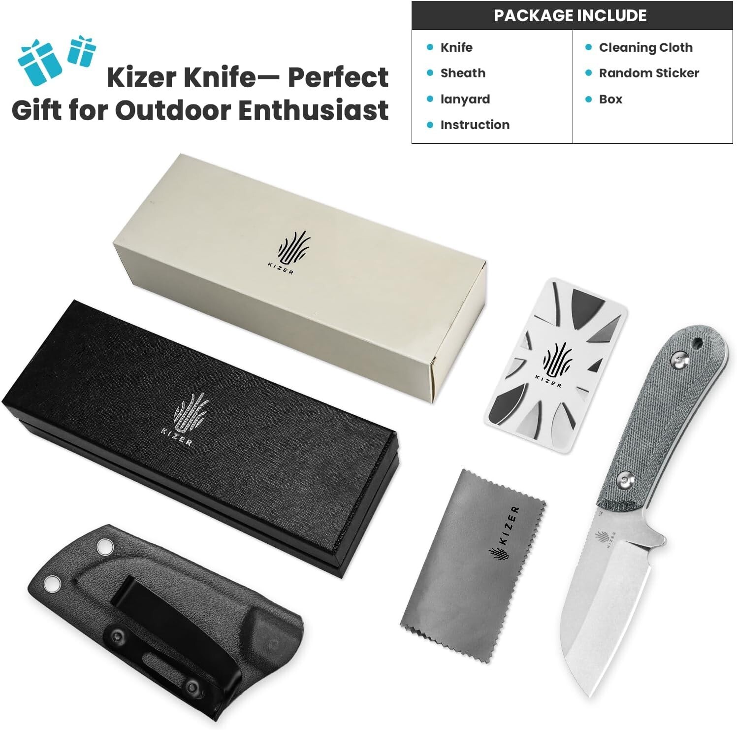 Kizer Knife Deckhand D2 Compact Fixed Blade G10+Micarta Handle 1062A1
