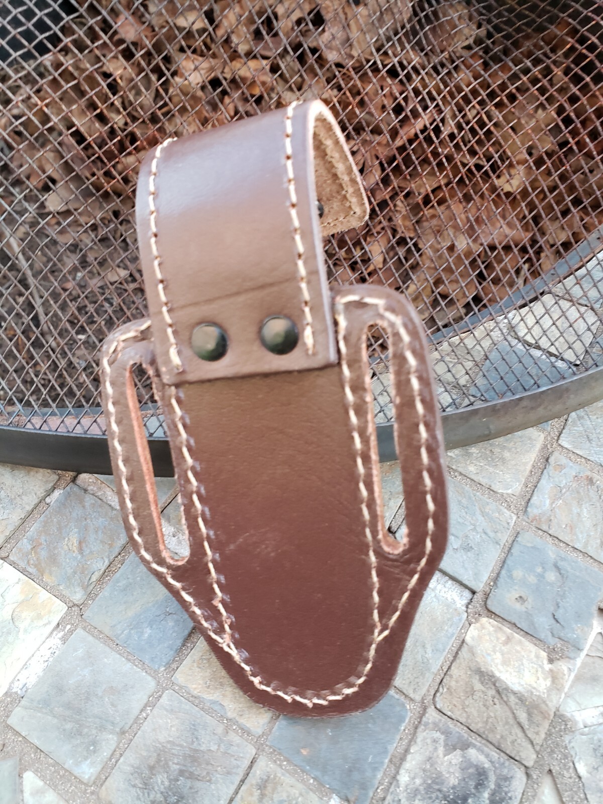 5″ Brown Slip Thru Leather Sheath Belt Knife Holder Pocket Folding Spring Knife