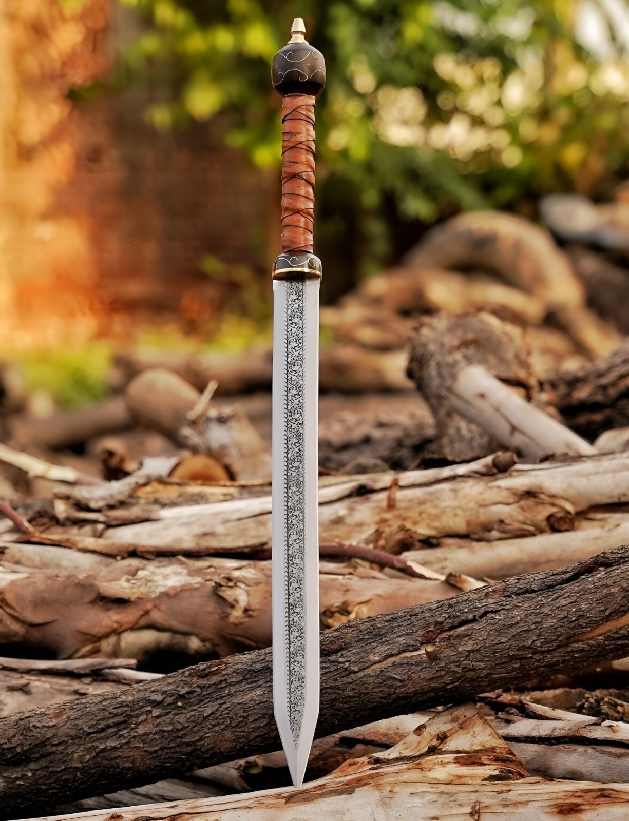 Hand-Forged Carbon Steel Sword | Leather Wrapped Handle & Sheath | Viking Style