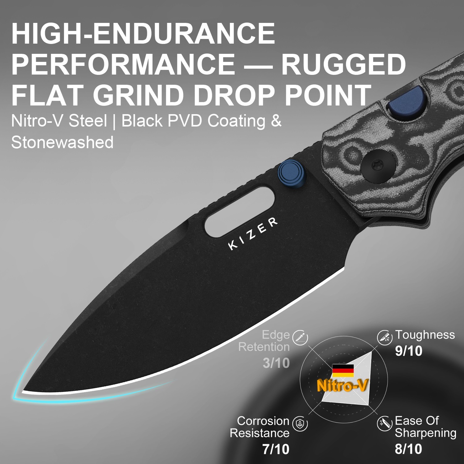 Kizer Outposter Folding Pocket Knife Nitro-V Blade Micarta Handle V3802BDA2