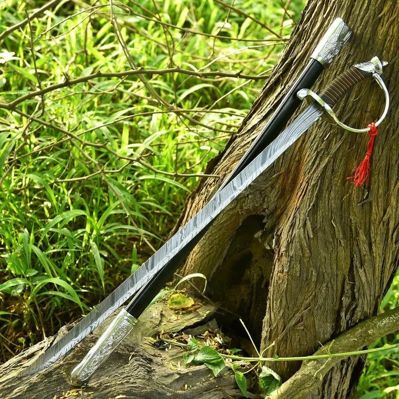 Handmade Damascus Steel Cutlass Viking Sword Wood Scabbard Cosplay Gift For All