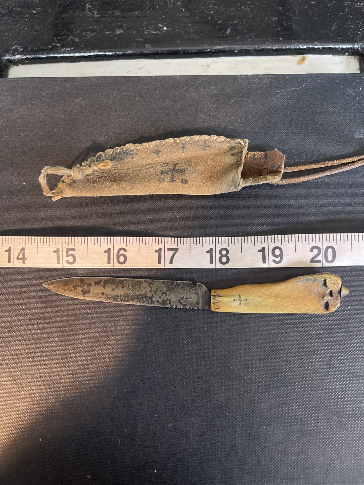Very Rare Medieval Knife Worn Around Neck. None, Steel, Leather Shield On String