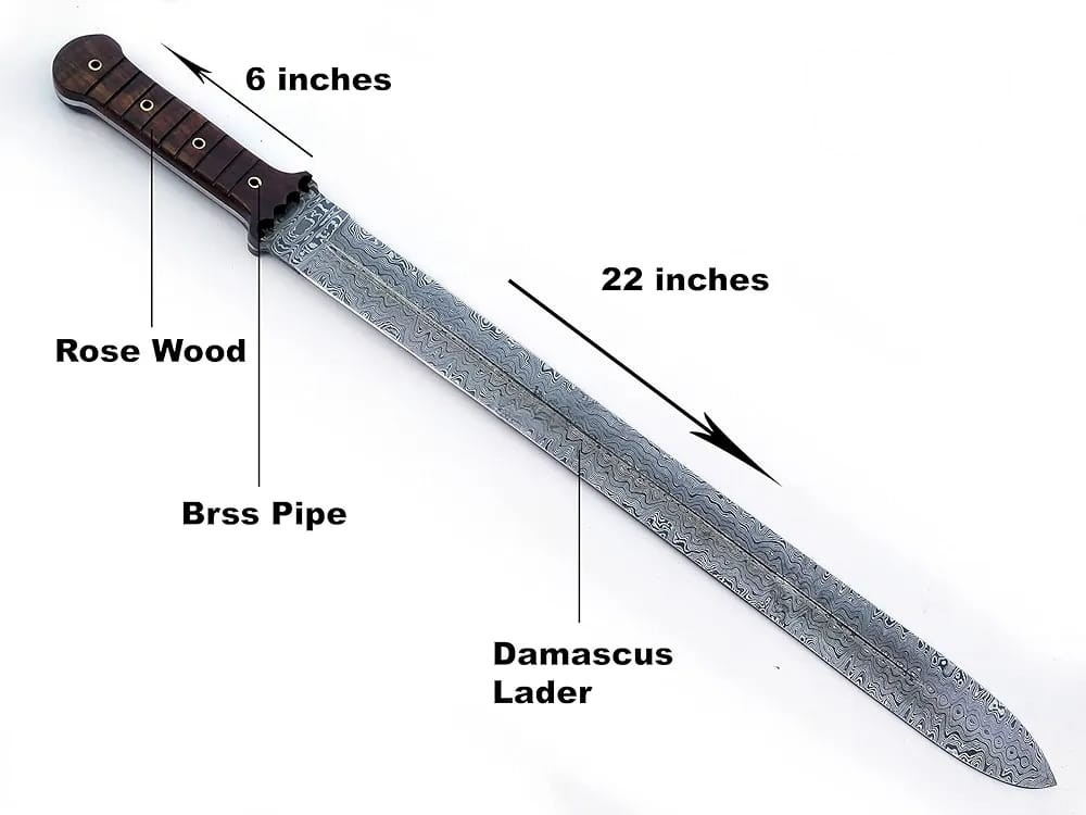 CUSTOM HANDMADE FORGED DAMASCUS STEEL HUNTING SWORD TACTICAL VIKING SWORD SHEATH