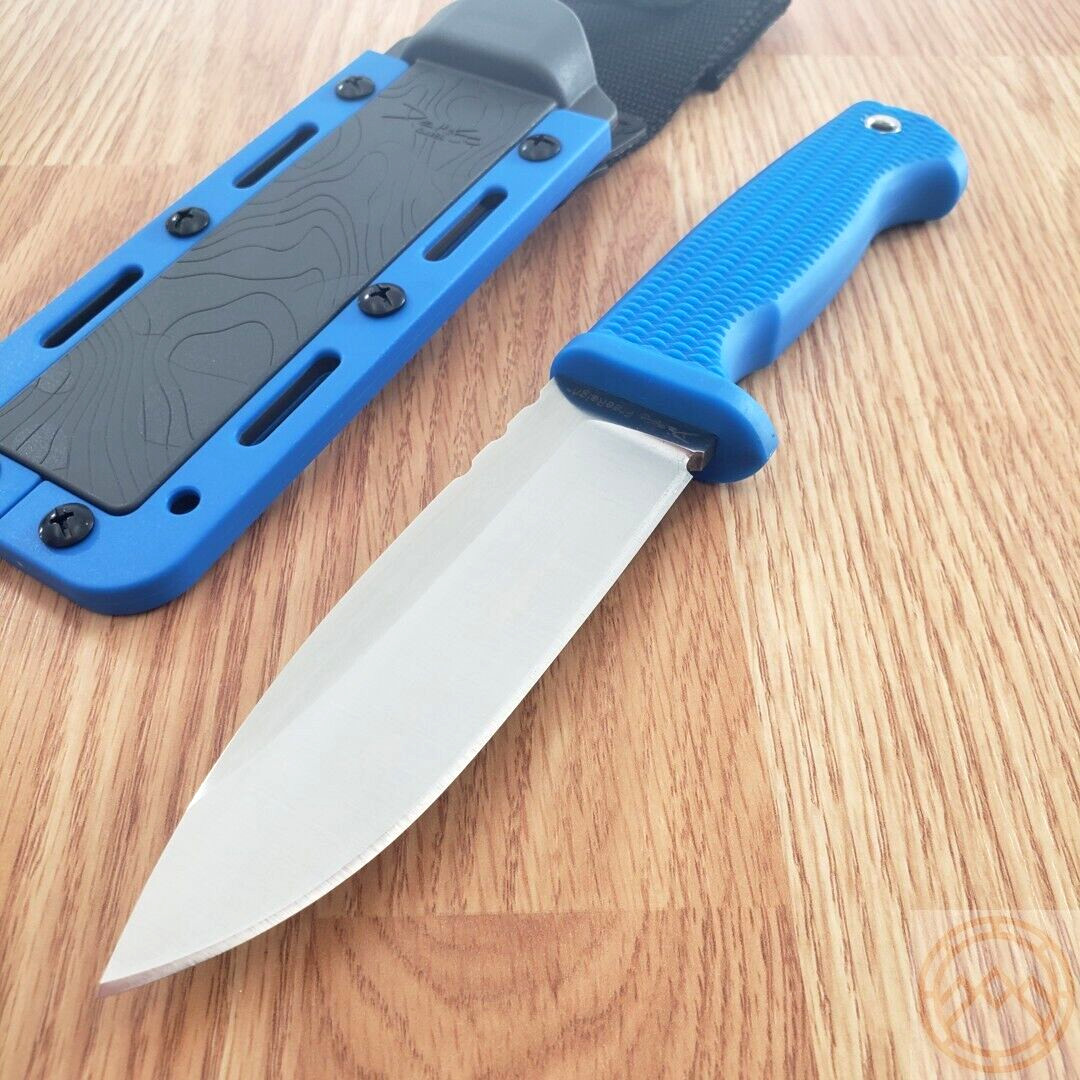 Demko Fixed Knife 5″ AUS-10A Steel Drop Point Blade Blue Checkered Rubber Handle