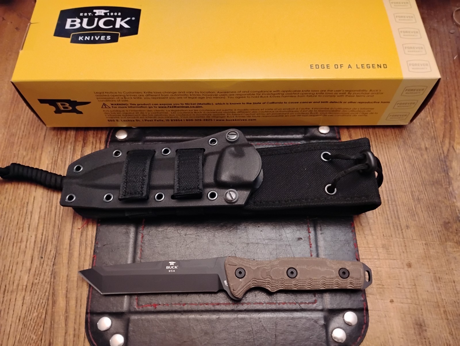 Buck USA 893 Tanto Combat 5.5″ 5160 Blade Micarta Handle Molly Sheath