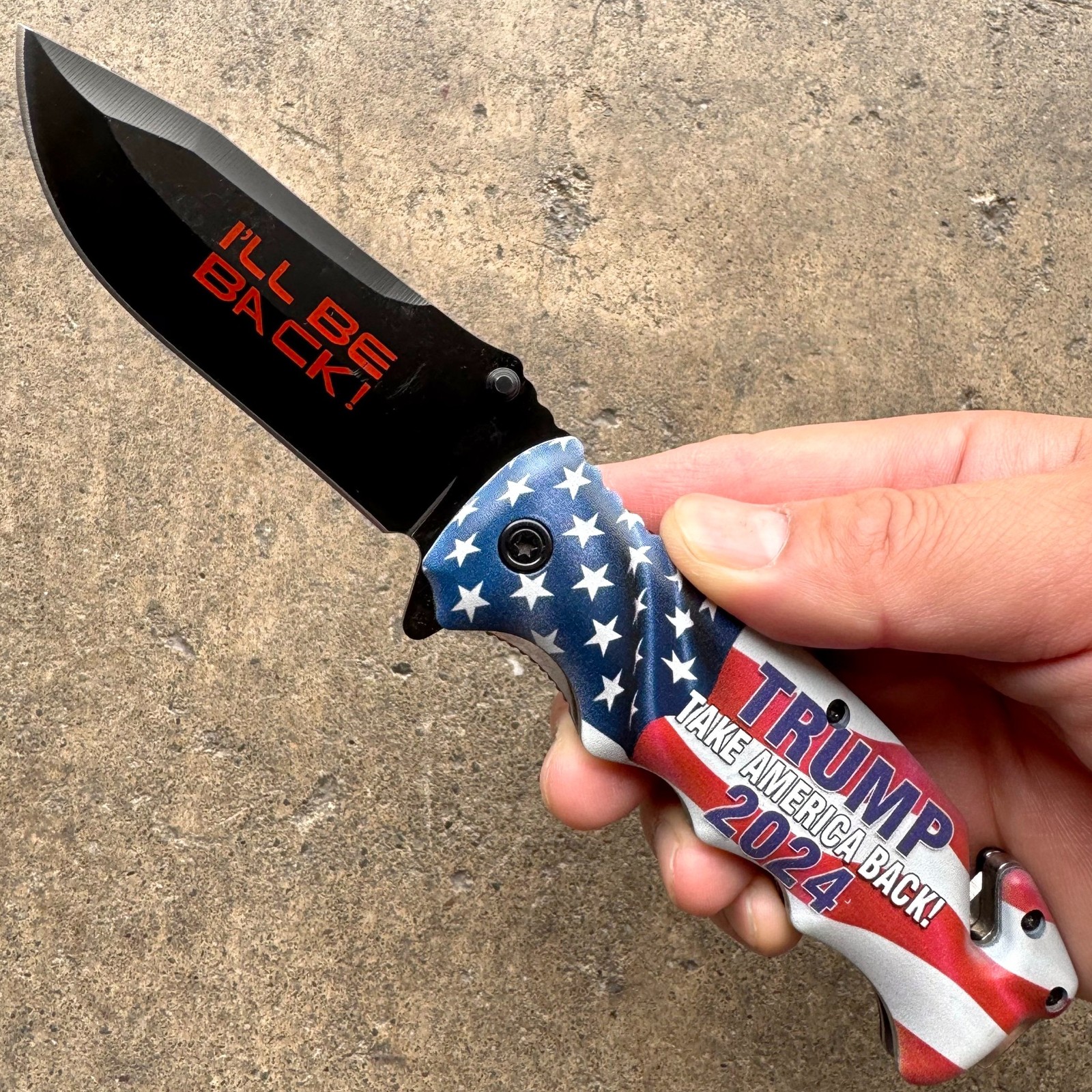 8.5″ Trump I’ll Be Back 2024 MAGA Spring Assisted Open Folding Pocket Knife NEW