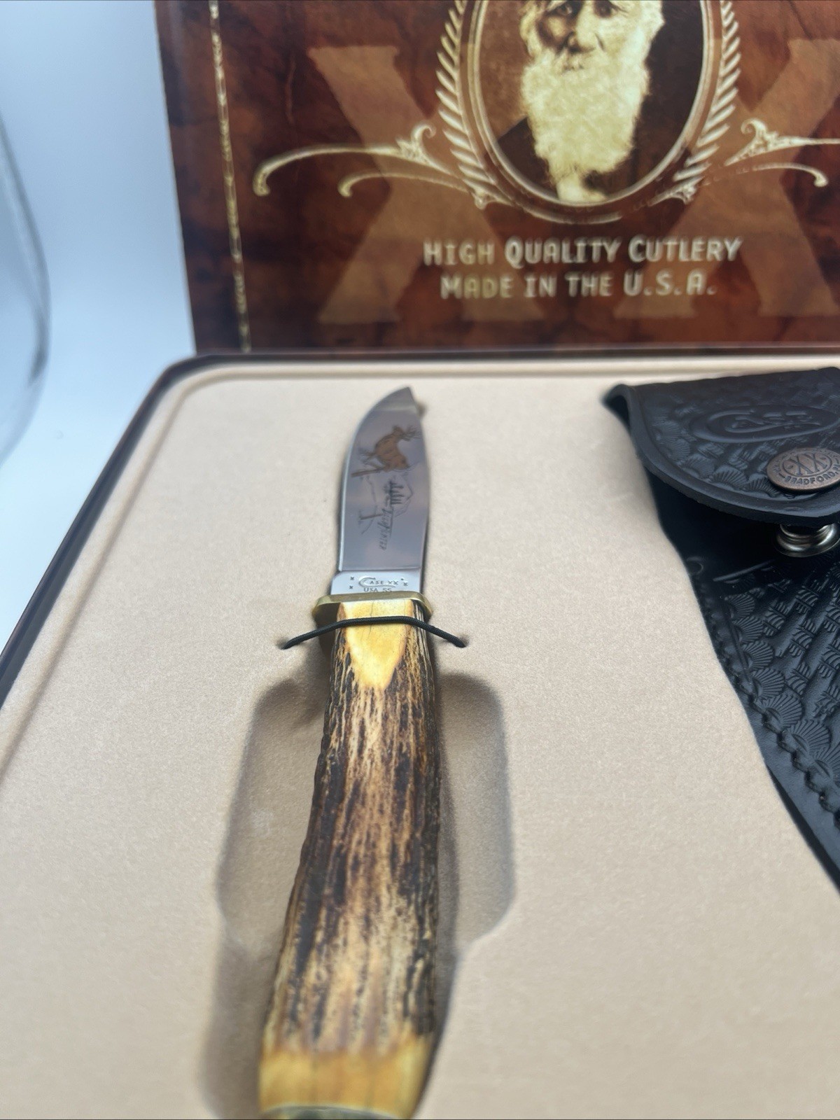 Case XX Deer Hunter 524-3 1/4 Blade Knife, Stainless Clip, Stag, Sheath 2014 🦌