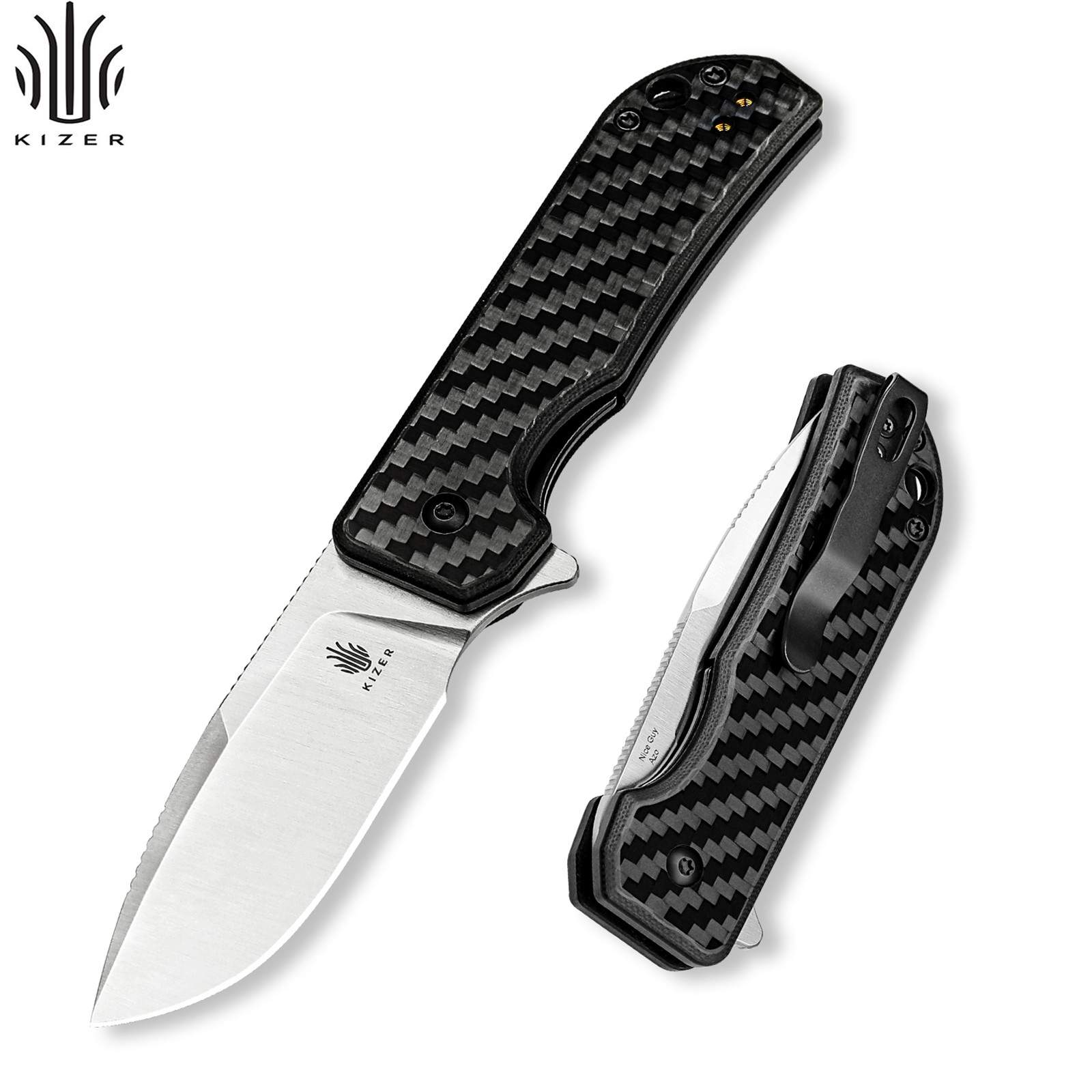 Kizer Nice Guy Drop Point Folding Pocket Knife 154CM Blade G10 Carbon Handle