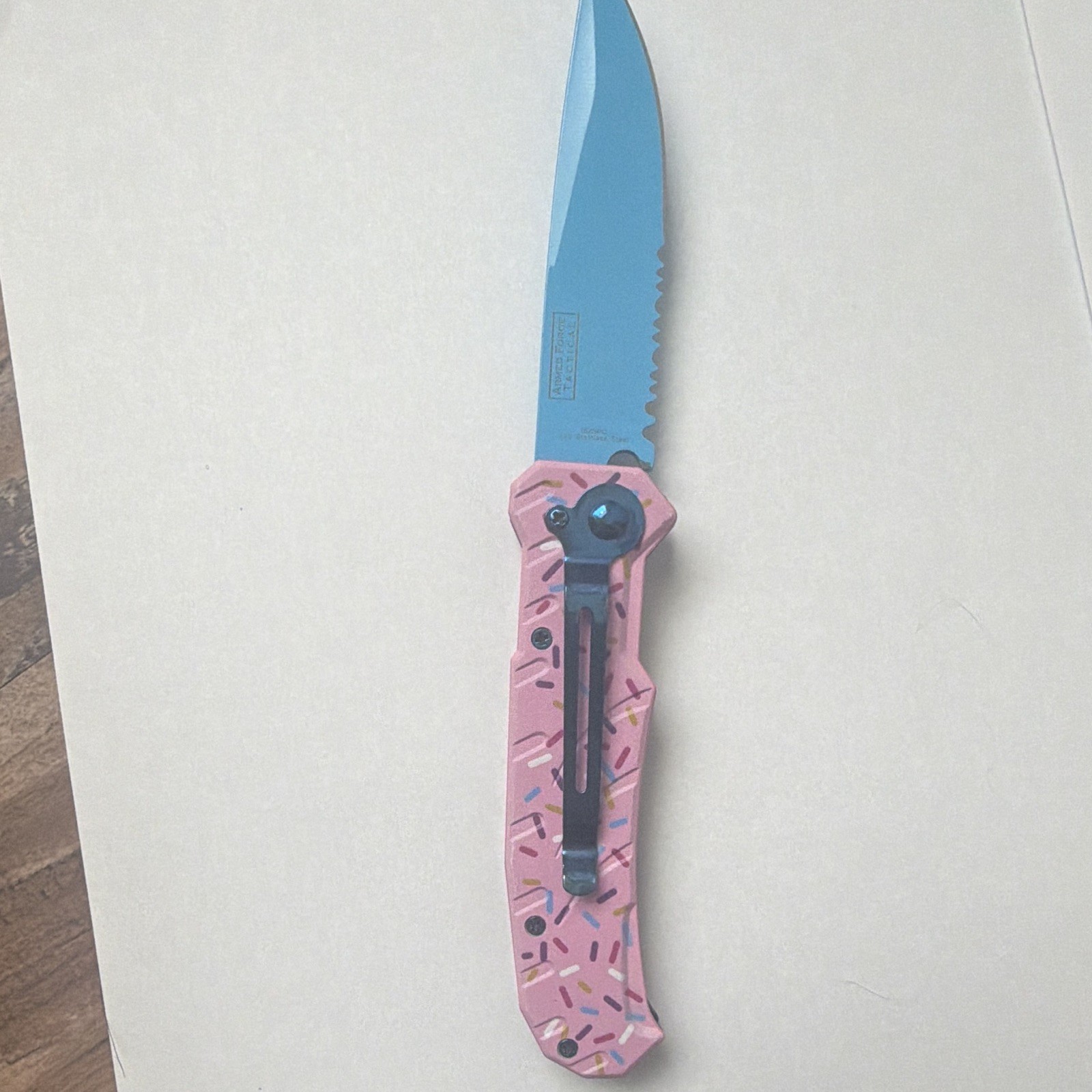 Dessert Warrior Pink Sprinkle Folding Pocketknife Assisted Drop Point Combo Edge