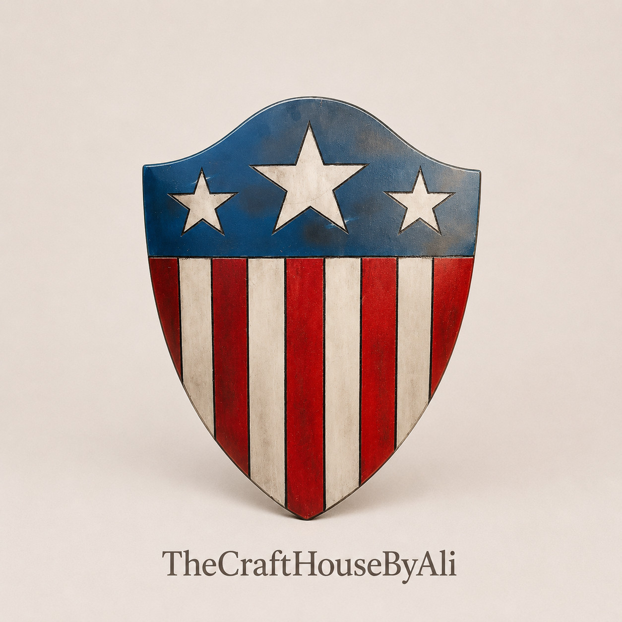 Captain America Shield: Battle Damaged Aluminum, Leather Straps – 19.5×25 Inch