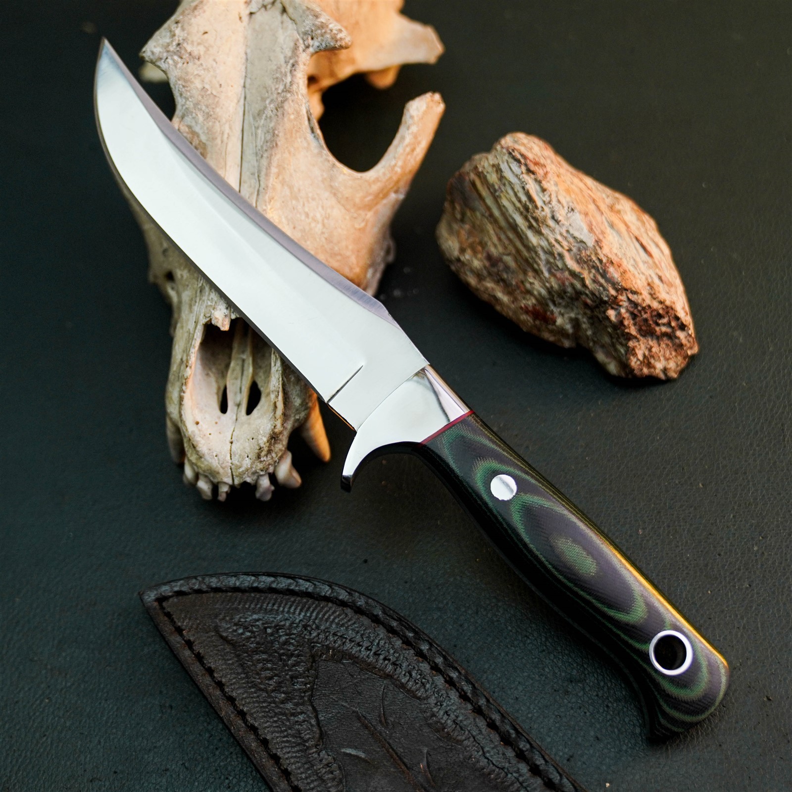 9.4″ Hunting EDC Stainless Knife Handmade Full Tang Micarta Handle + Sheath