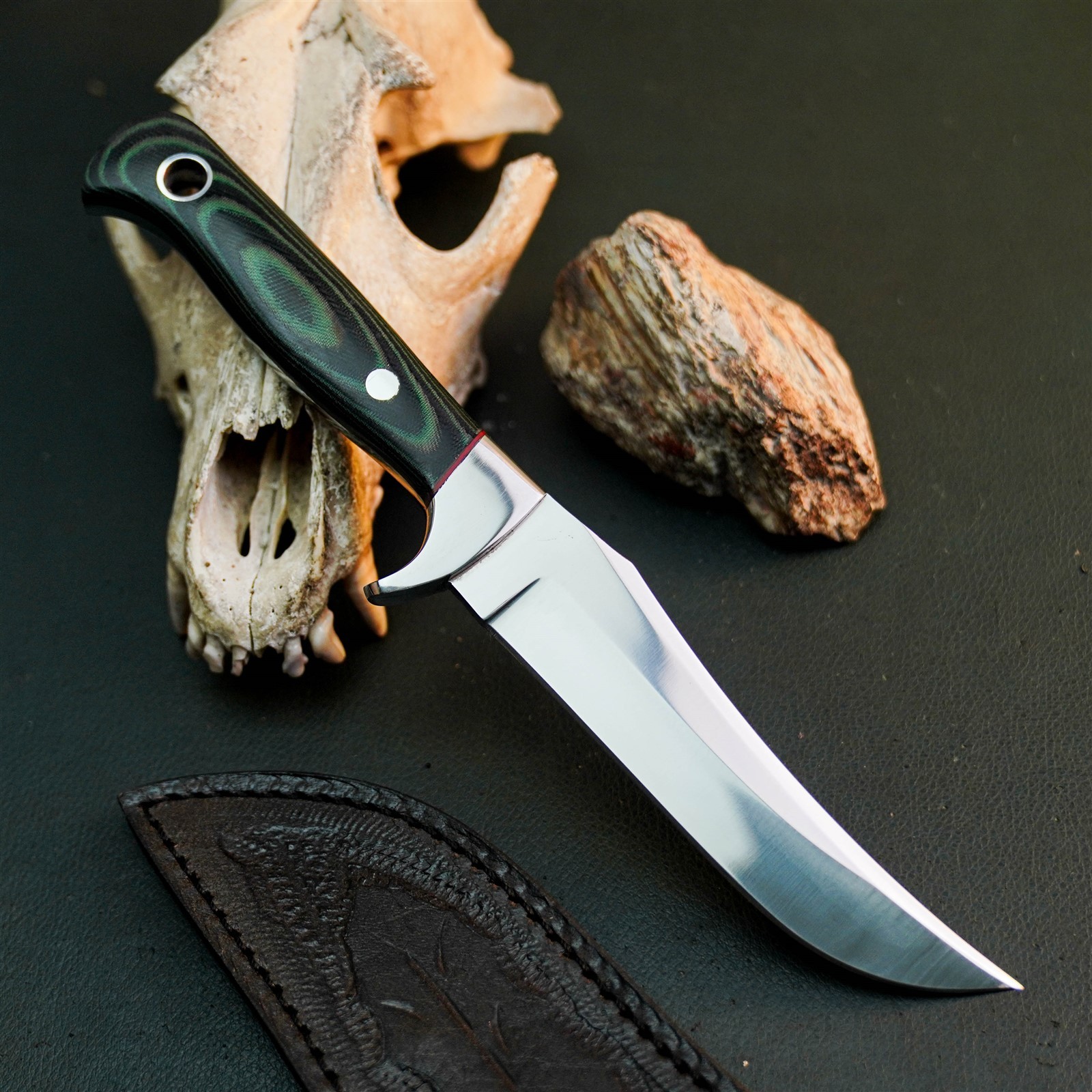 9.4″ Hunting EDC Stainless Knife Handmade Full Tang Micarta Handle + Sheath