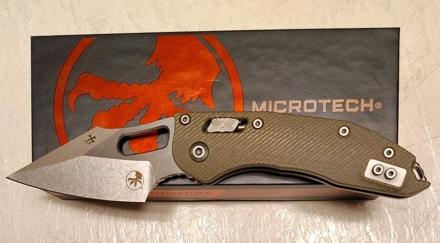 New Microtech Manual Stitch Ram-Lok 3.65″ Bohler M390MK SW Spear Pt OD Green G10