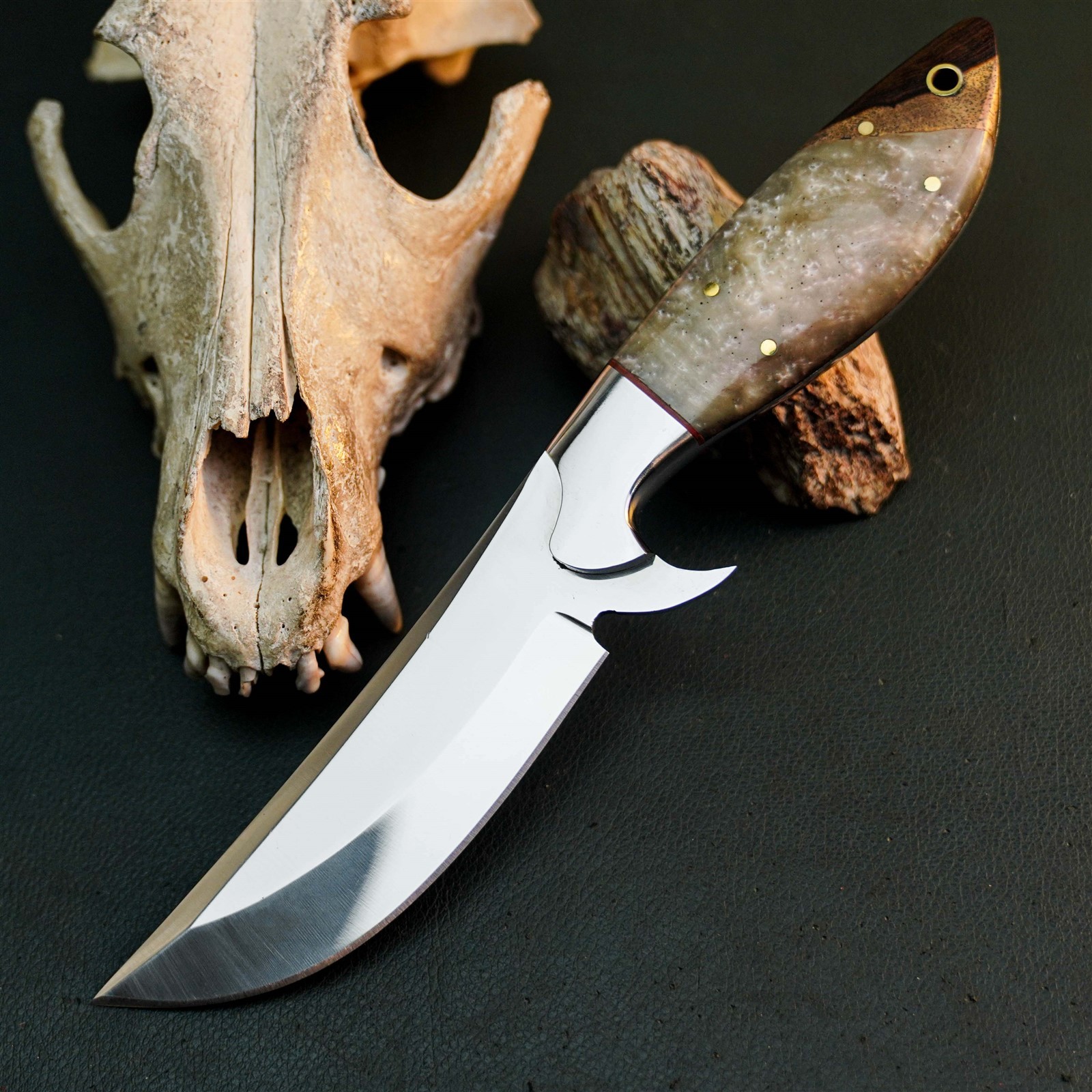 9.0″ Hunting EDC Stainless Knife Handmade Full Tang Resin Handle + Sheath