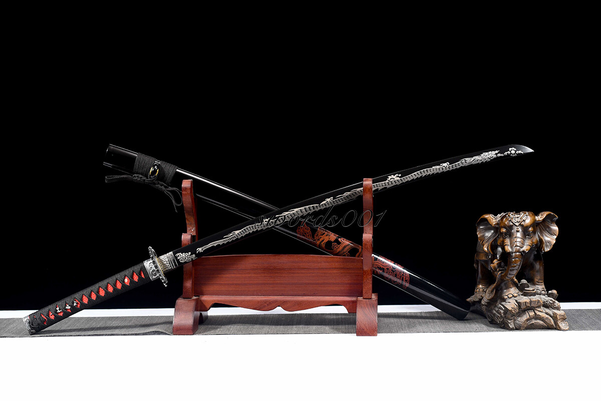 Handmade Black Blade Japanese Samurai Katana Sword 1095 High Carbon Steel Sharp