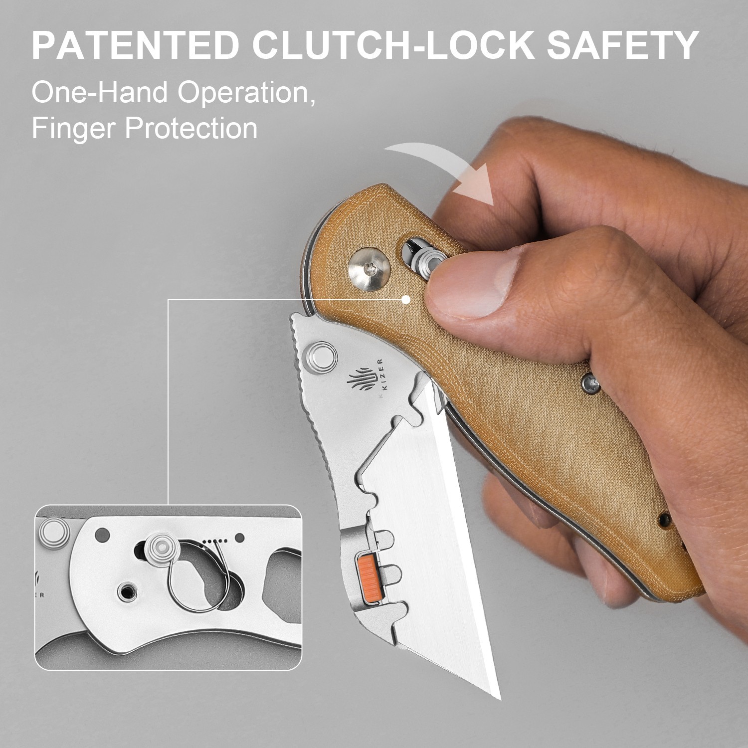 Kizer Uti BEAR 2 Tool Free Utility Folding Pocket Knife Micarta Handle V3619JA7