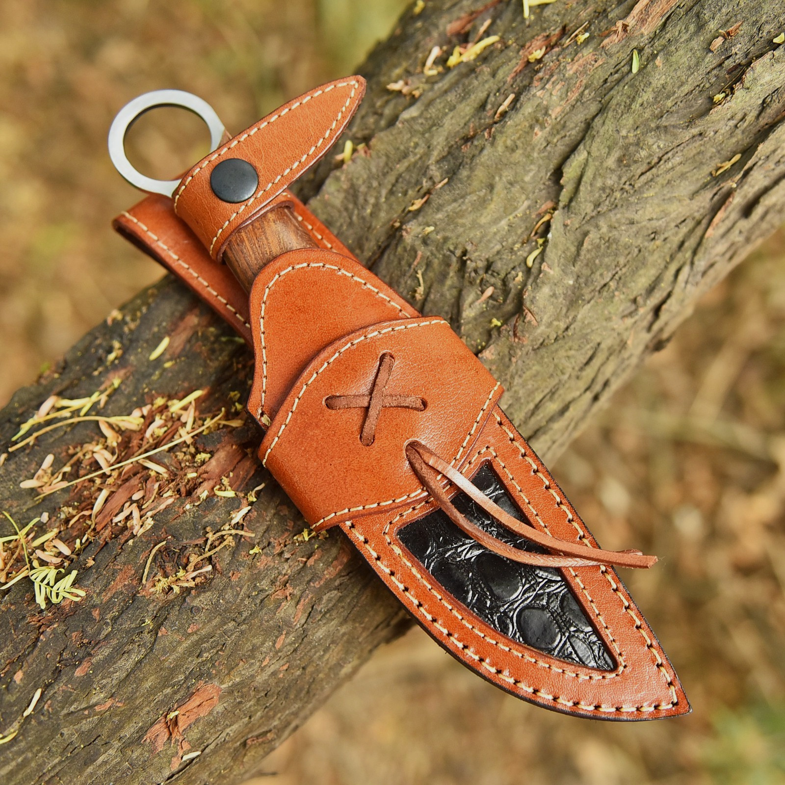 8.5″ Full Tang Handmade Combat Fixed Blade Camping Outdoor Knife Wooden Handle