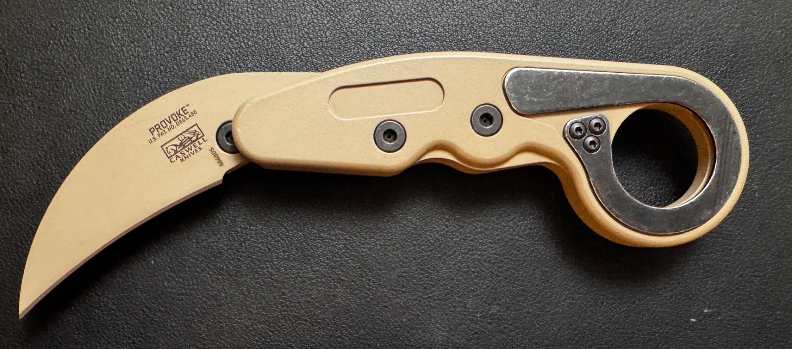 CRKT Provoke D2 hawkbill blade Aluminum Handles w/ Desert Sand Cerakote finish