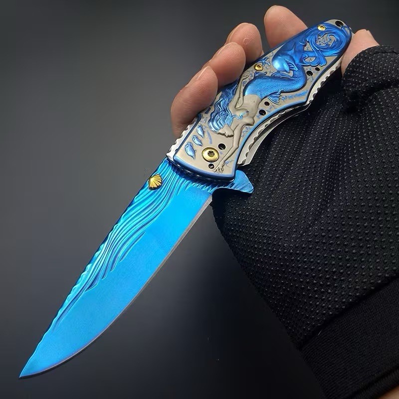 Blue Mermaid Dolphin Pocket Knife All Metal 3d Exquisite Beautiful 3d