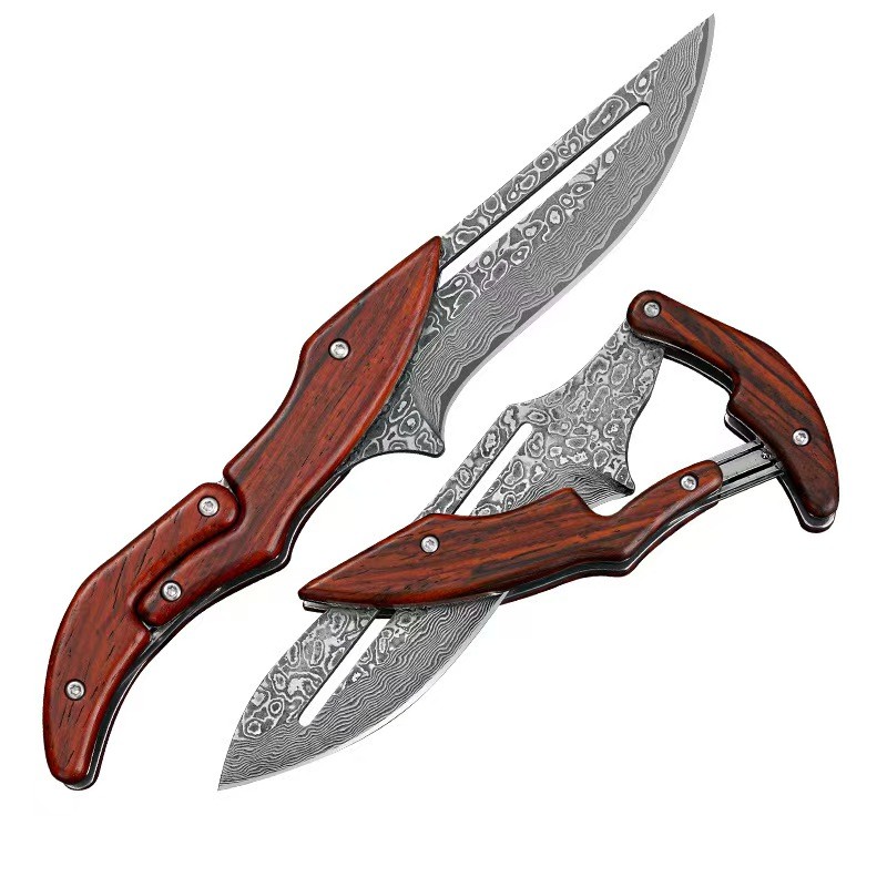Damascus Deployable Folding Knife, Outdoor Pocket Jungle Hunting Knife