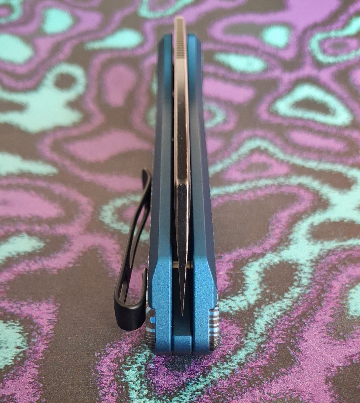 Vosteed Kroc 329 Top Liner Lock Knife Blue Aluminum Handles with Topographic G10