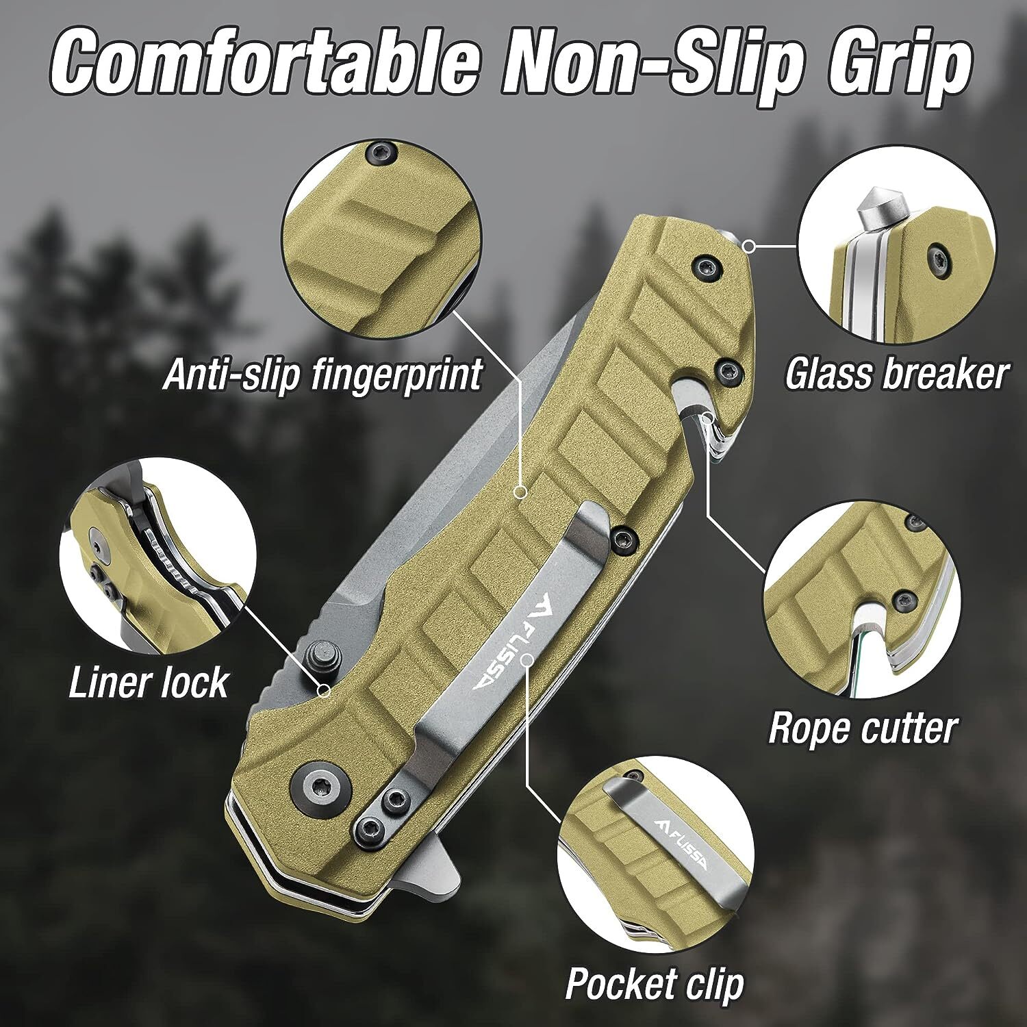 FLISSA Folding Pocket Knife Tactical Knife Tanto Blade w/Liner Lock Pocket Clip