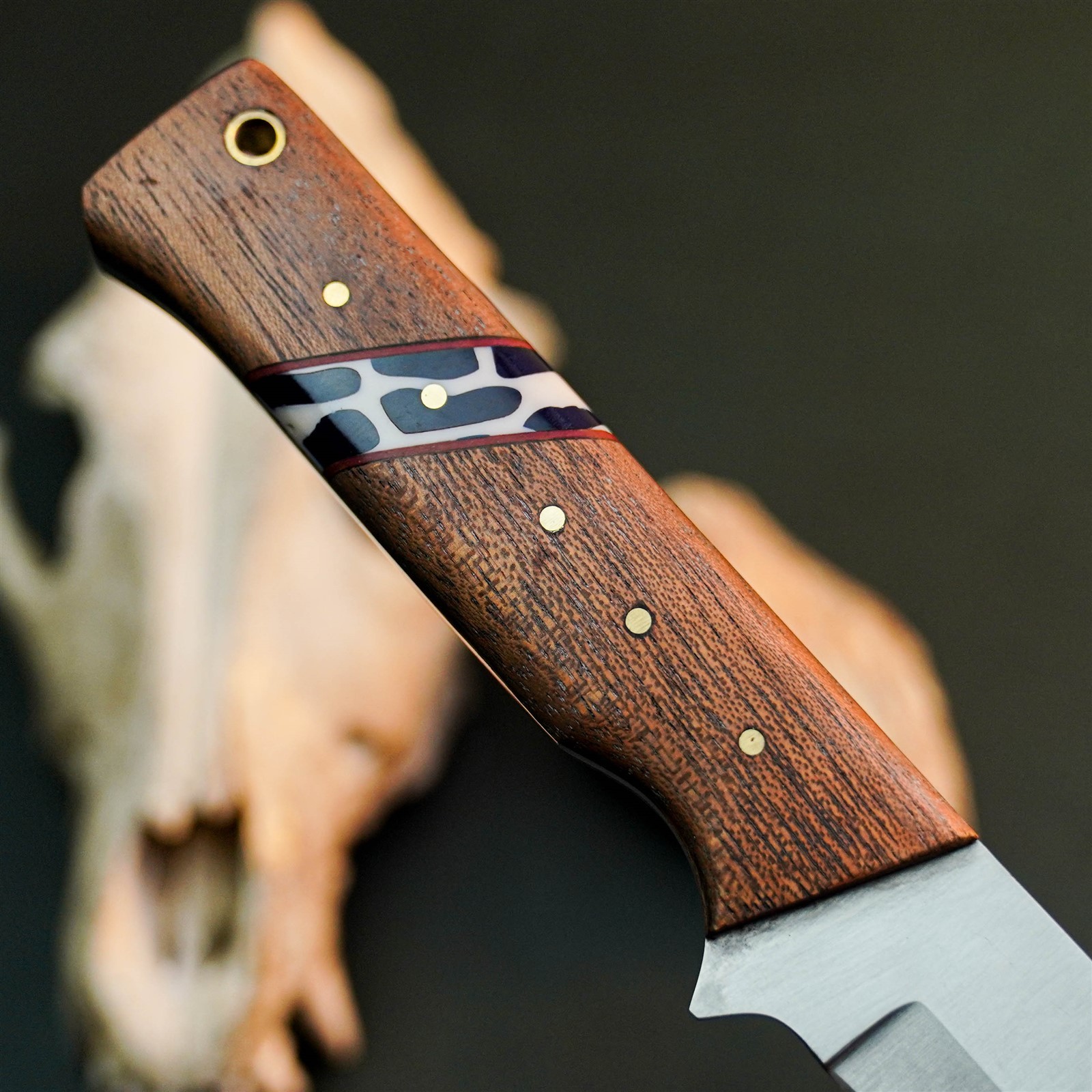 9.0″ Hunting EDC Stainless Knife Handmade Full Tang Wood Handle + Sheath