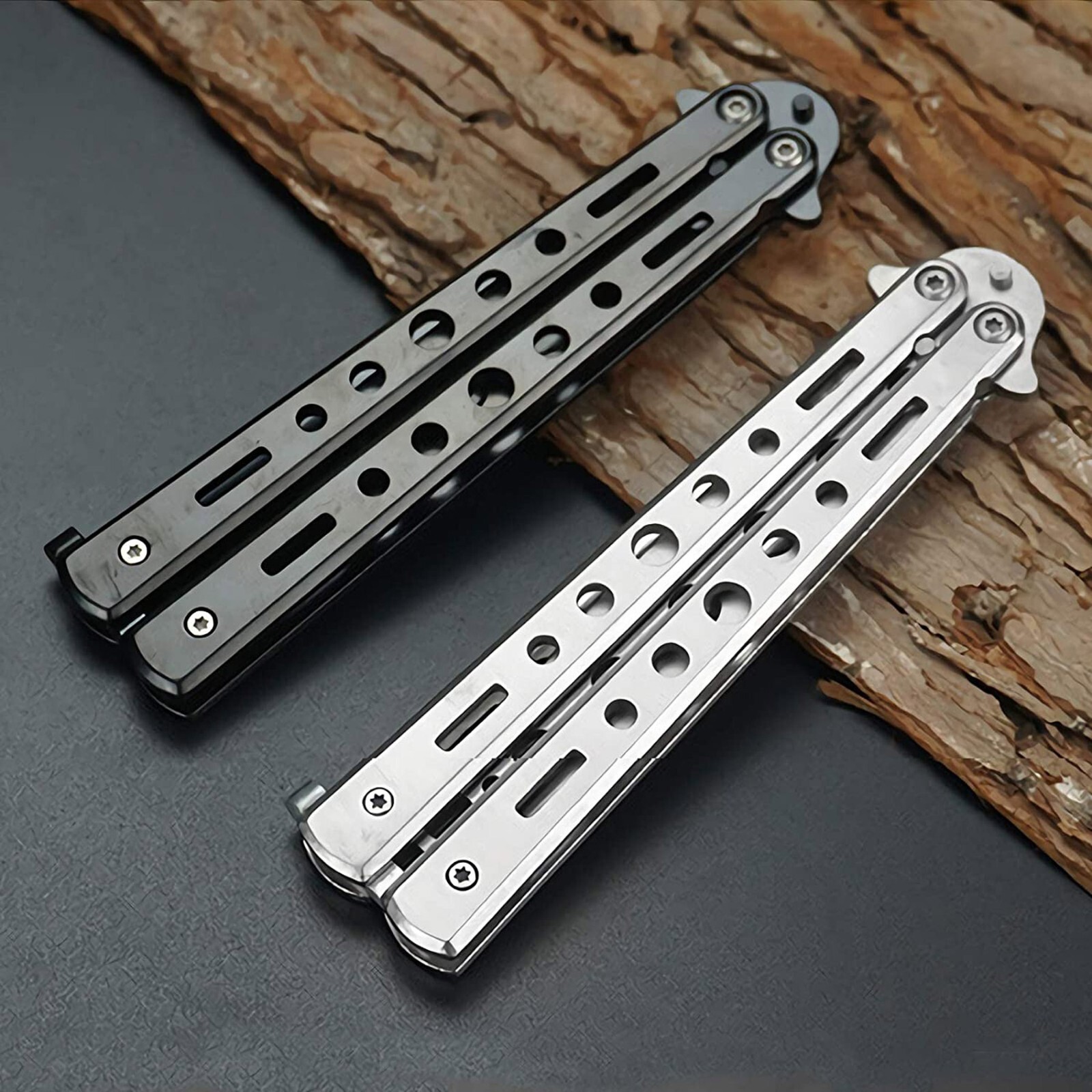Butterfly Trainer Training Dull Knife Tool Black Silver Metal Practice