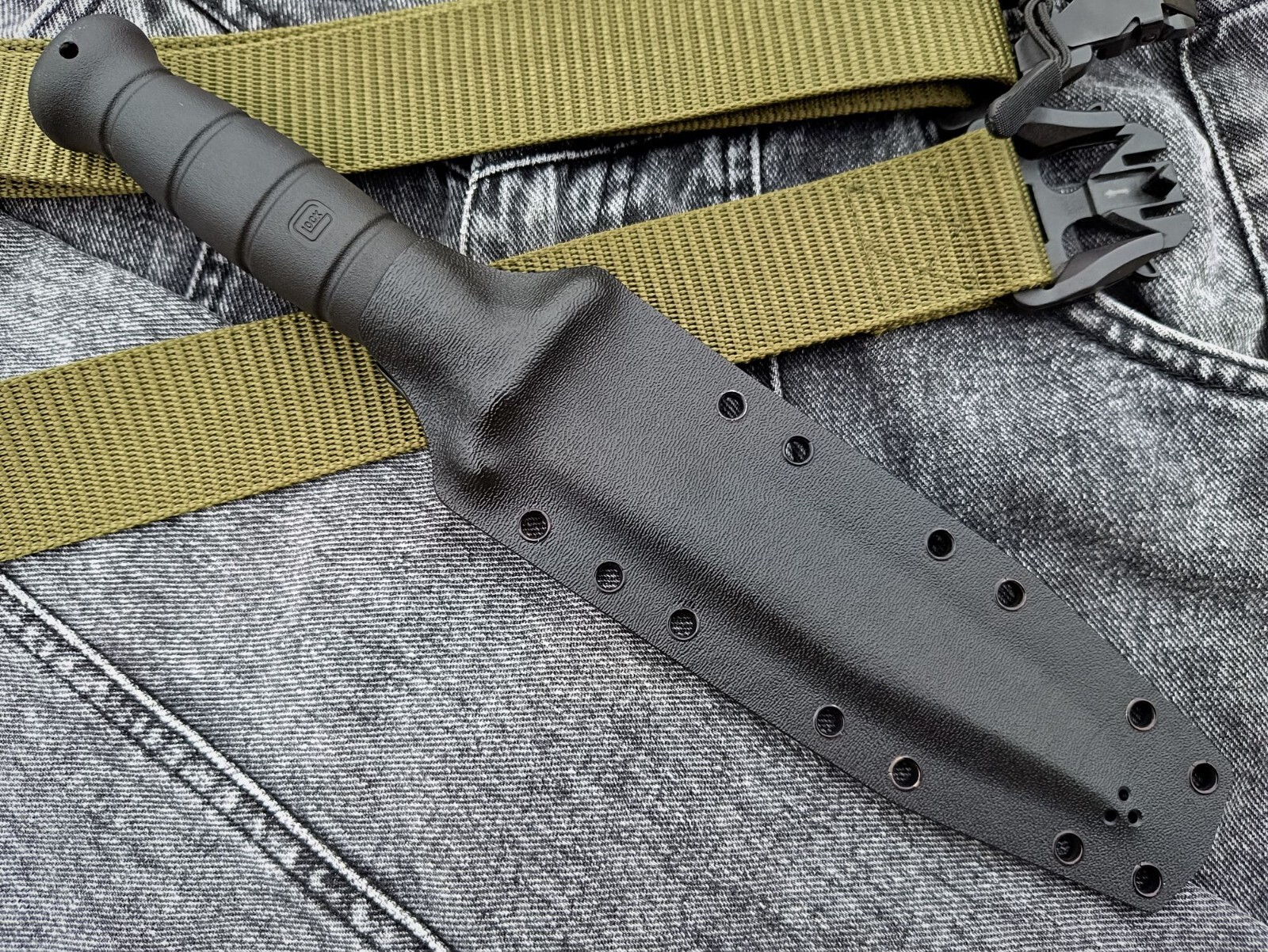 Custom black kydex sheath for a knife Glock 78/81 Scabbard with attachment.